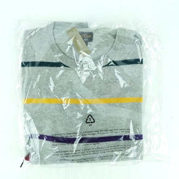 NWT J Crew 100% Cashmere Crewneck Sweater in Heather Grey Multi Stripe - Picture 2 of 2